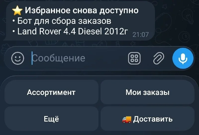 Уведомление OrderGrow в Telegram-боте о возврате избранного товара